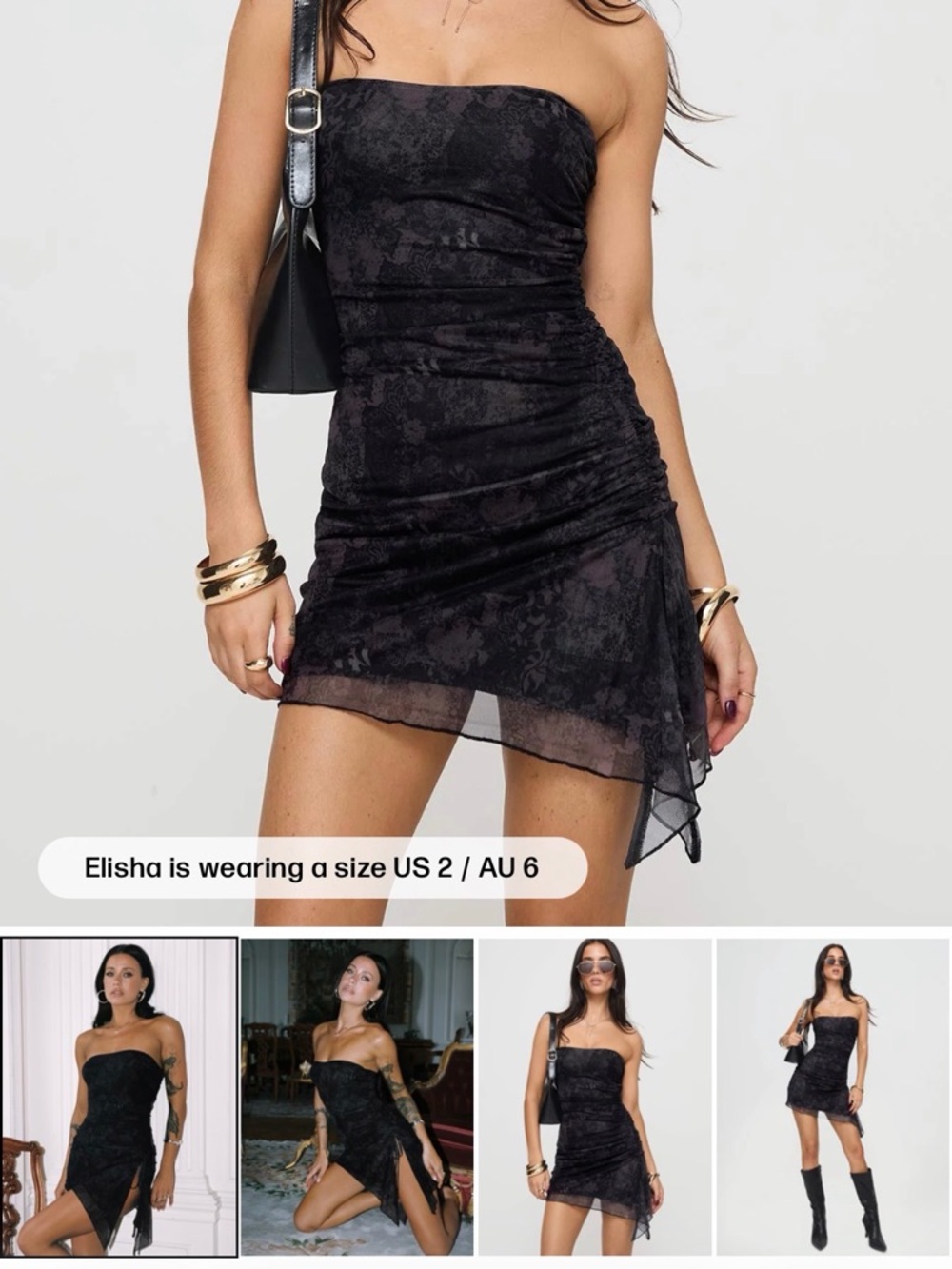 Princess Polly Strapless Black Ruched Mini Dress